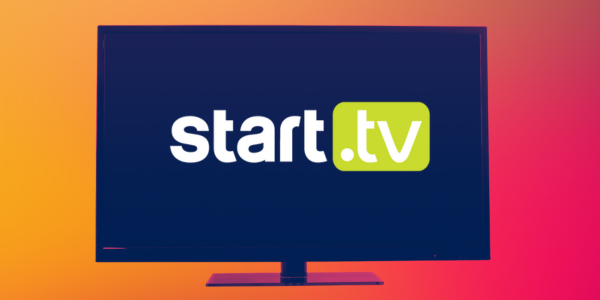 logo for start.tv product on a black screen